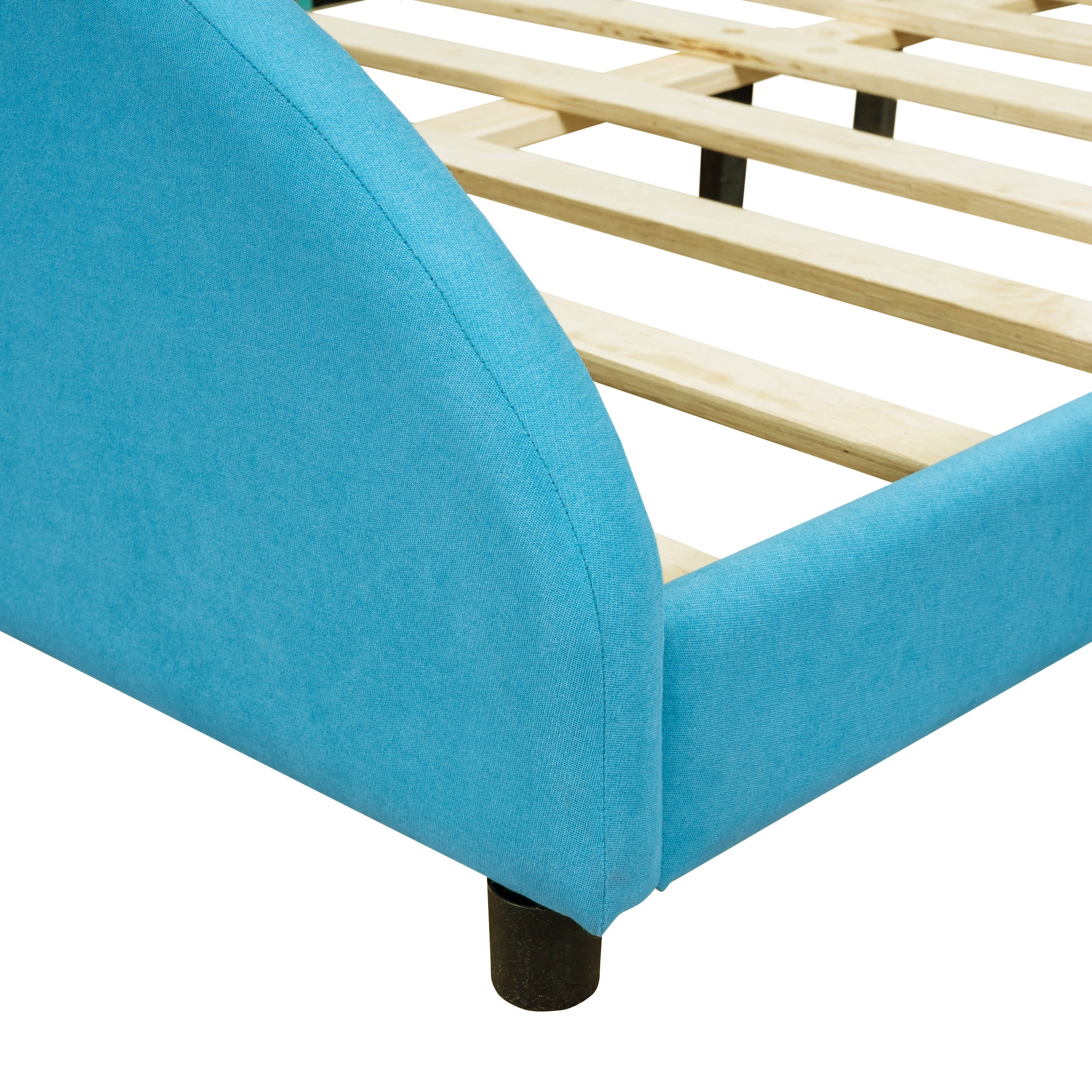 Full Size Upholstered Platform Bed with Cloud-Shaped Headboard and Embedded Light Stripe, Velvet, Blue - Atlantic Fine Furniture Melbourne FL