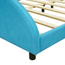 Full Size Upholstered Platform Bed with Cloud-Shaped Headboard and Embedded Light Stripe, Velvet, Blue