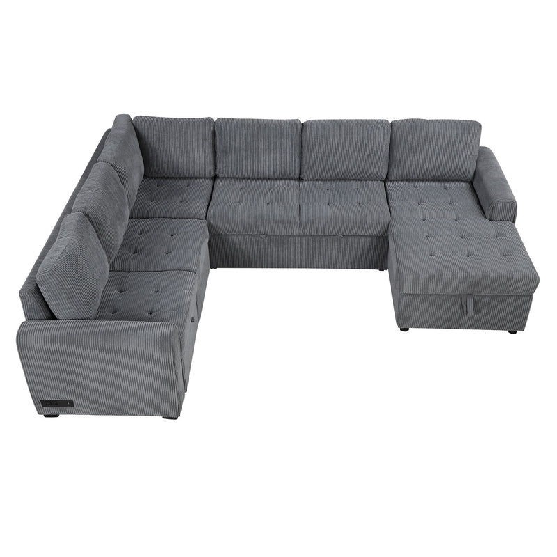 U-Shaped Sofa Sectional Sofa Pull-Out Sofa Bed With A Storage Chaise Lounge, Charging Devices For Living Room