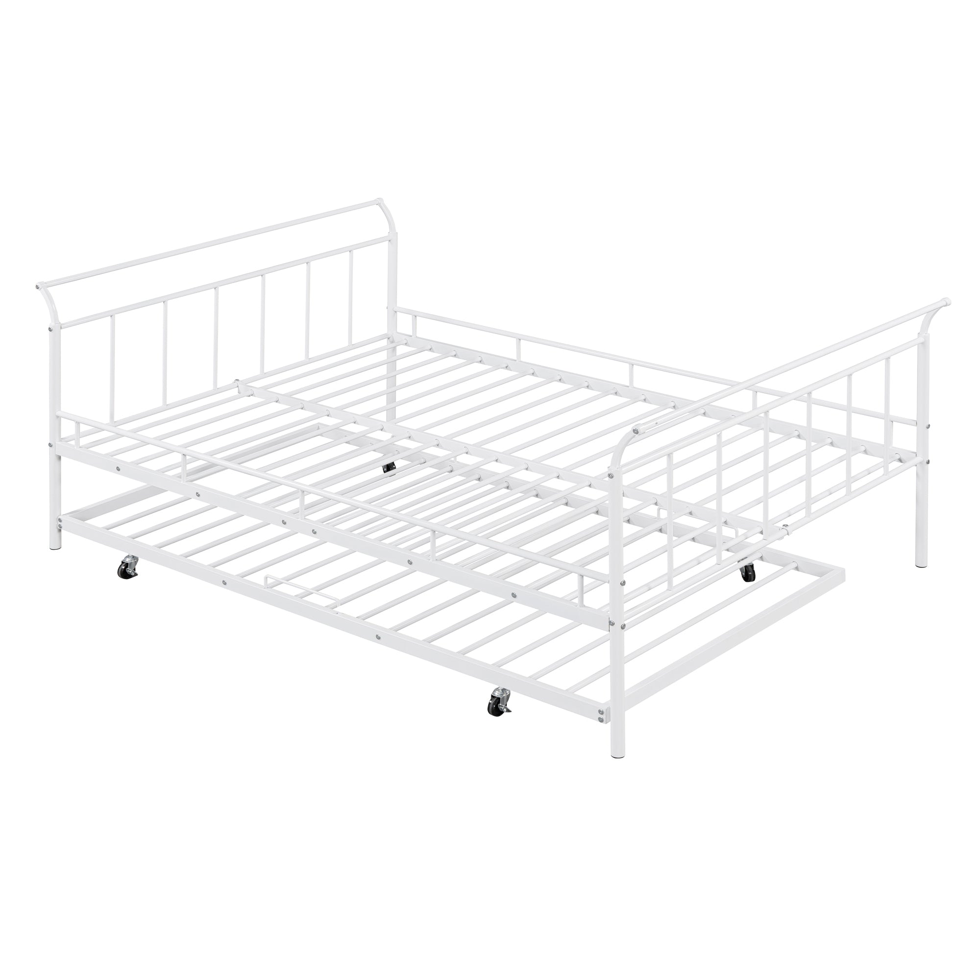 Full Size Metal Daybed with Curved Handle Design and Twin Size Trundle, White - Atlantic Fine Furniture Melbourne FL