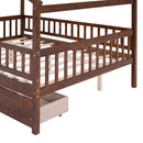 Full Size Wooden House Bed with Two Drawers, Walnut