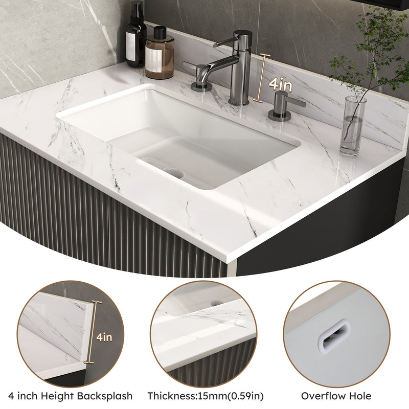Bianco Carrara Venato Elegant Marble Vanity Top, Bathroom Vanity With Undermount Sink, Sintered Stone