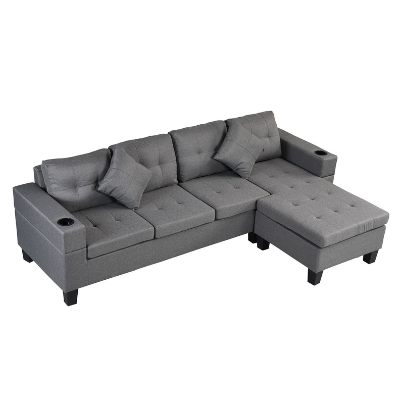 Sectional Sofa Set For Living Room With L Shape Chaise Lounge, Cup Holder And Left Or Right Hand Chaise Modern 4 Seat