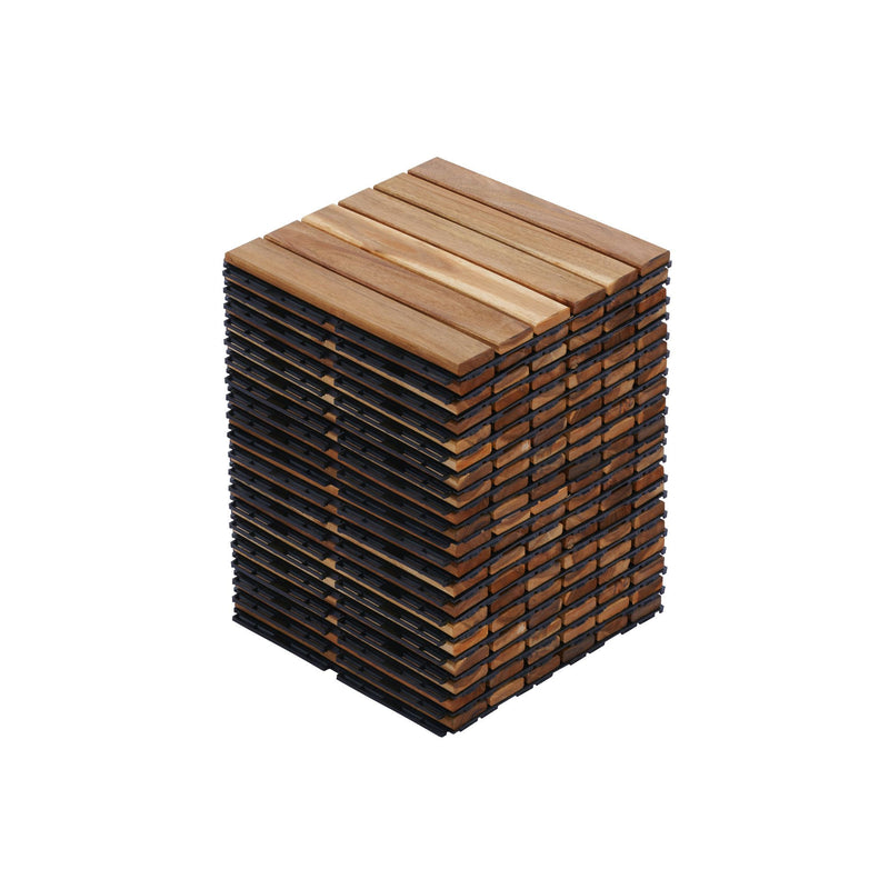 Interlocking Deck Tiles Striped Pattern, Waterproof Anti Mildew Brown