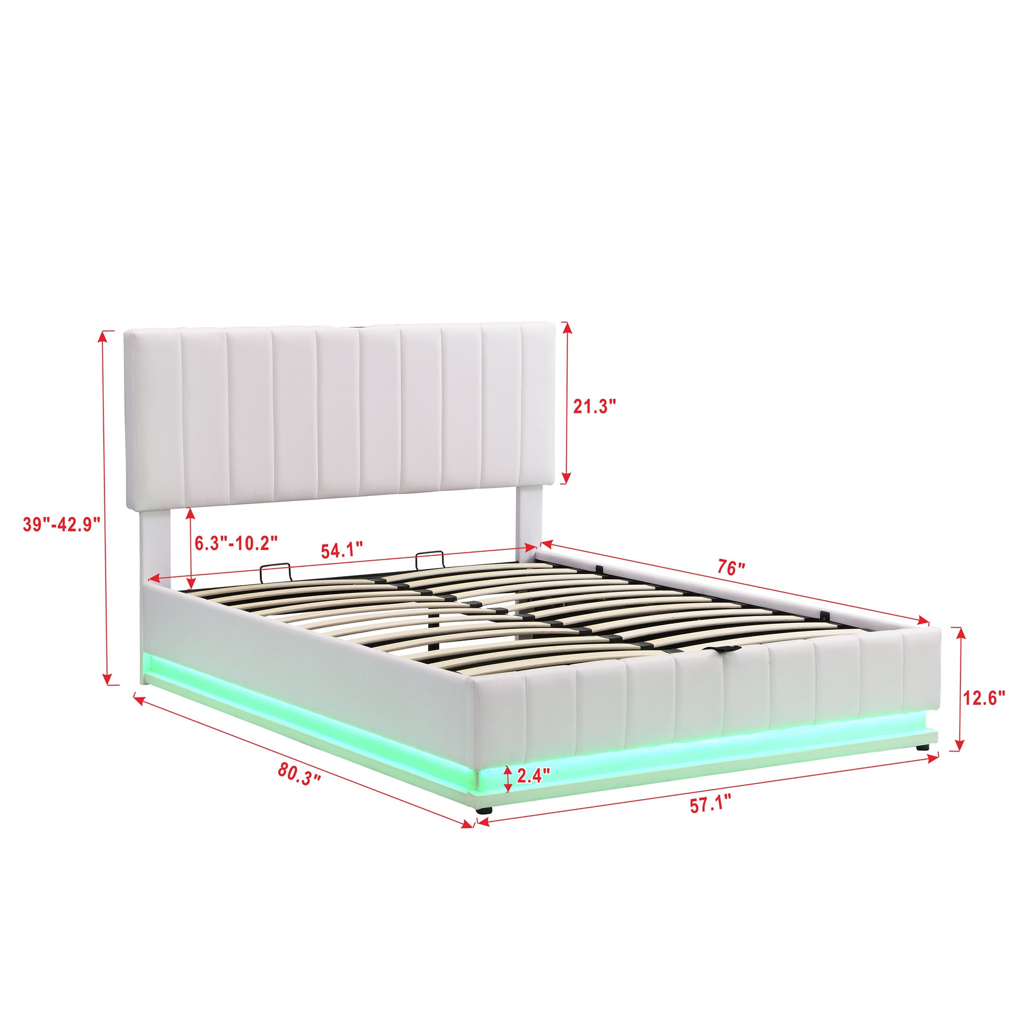 Full Size Upholstered Bed with Hydraulic Storage System and LED Light, Modern Platform Bed with Sockets and USB Ports, White - Atlantic Fine Furniture Melbourne FL