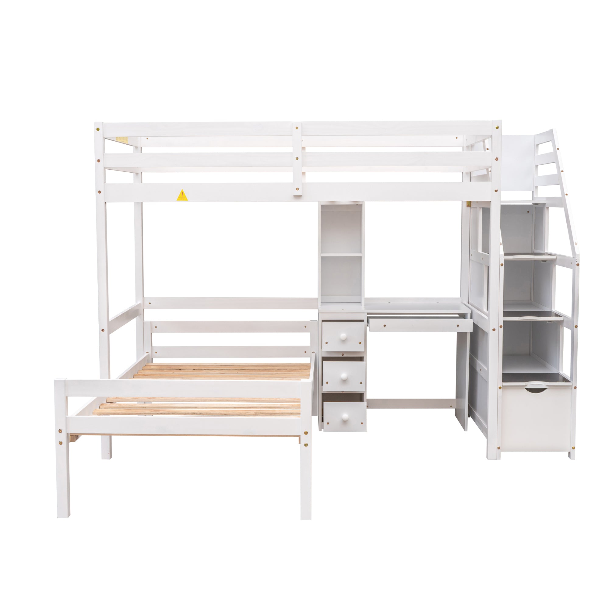 Twin Size Loft Bed with a Stand-alone Bed, Storage Staircase, Desk, Shelves and Drawers, White - Atlantic Fine Furniture Melbourne FL