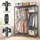 Freestanding Clothes Rack, With 6 Adjustable Wire Shelves And 3 Garment Rails - Black
