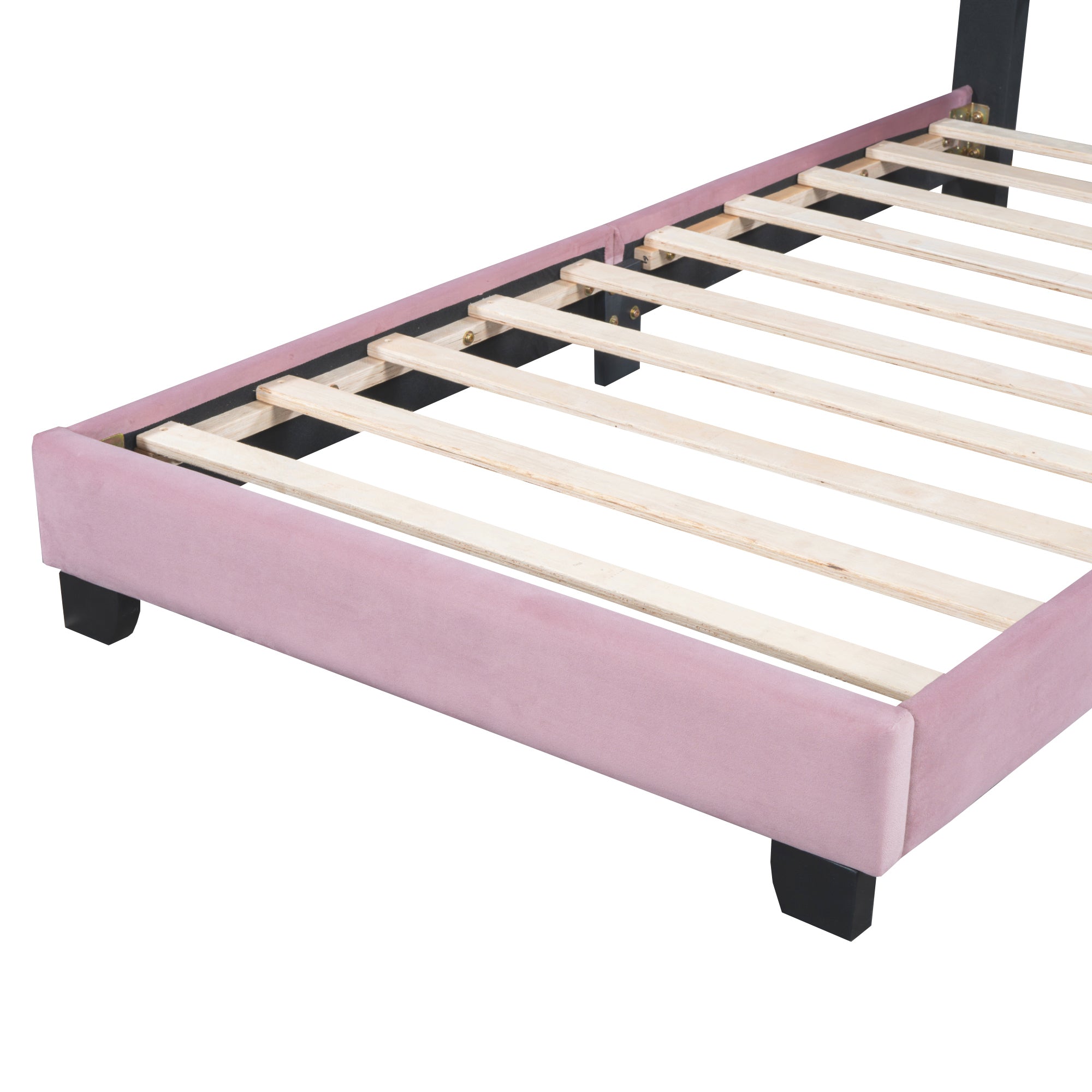 Twin Size Upholstered Velvet Platform Bed with Shell-Shaped Headboard, Pink - Atlantic Fine Furniture Melbourne FL