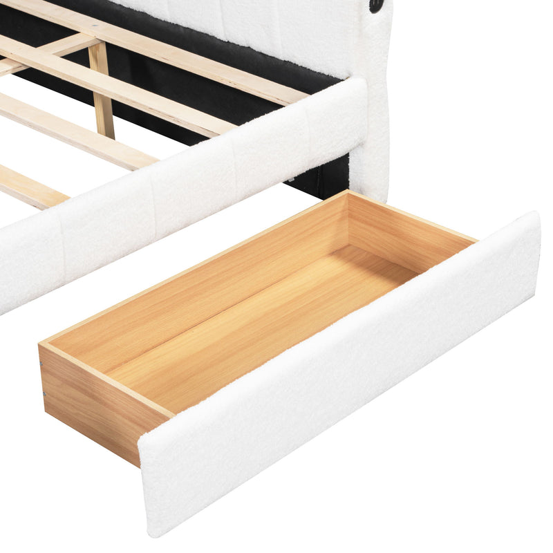 Upholstered Platform Bed With USB And 2 Drawers