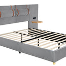 Upholstered Platform Bed, 2 Outlets And USB Charging Ports On Both Sides, 2 Bedside Pillows, Storage Shelves