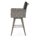 Outdoor Rattan Swivel Barstool With Water Resistant Cushion - Mixed Black / Dark Gray