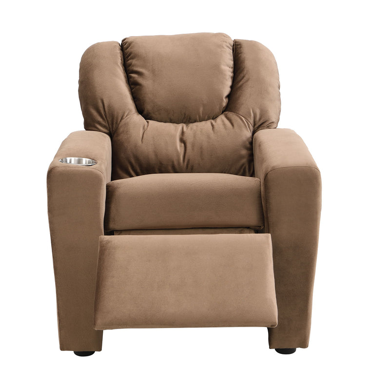 Kids Recliner Chair, Kids Upholstered Couch With One Cup Holder, Toddlers Recliner With Headrest And Footrest - Brown