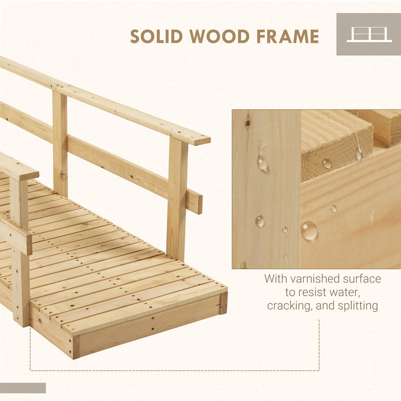 Outsunny - 7' Wooden Garden Bridge With Safety Rails, Backyard Footbridge For Ponds, Creeks, Streams - Natural