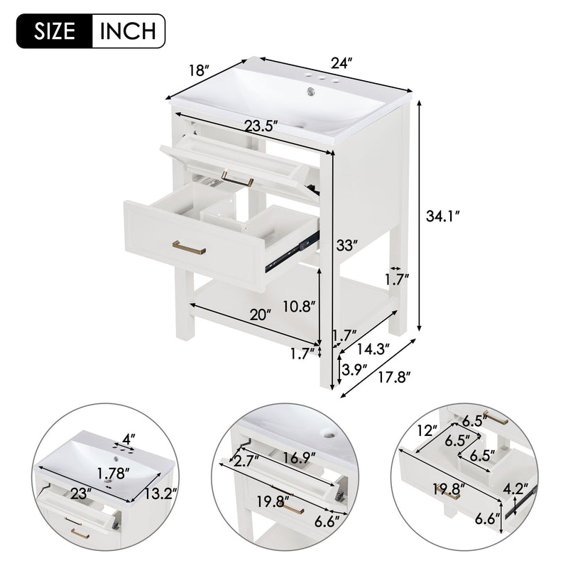 Bathroom Vanity With Top Sink, Modern Bathroom Storage Cabinet With 2 Drawers, Single Sink Bathroom Vanity