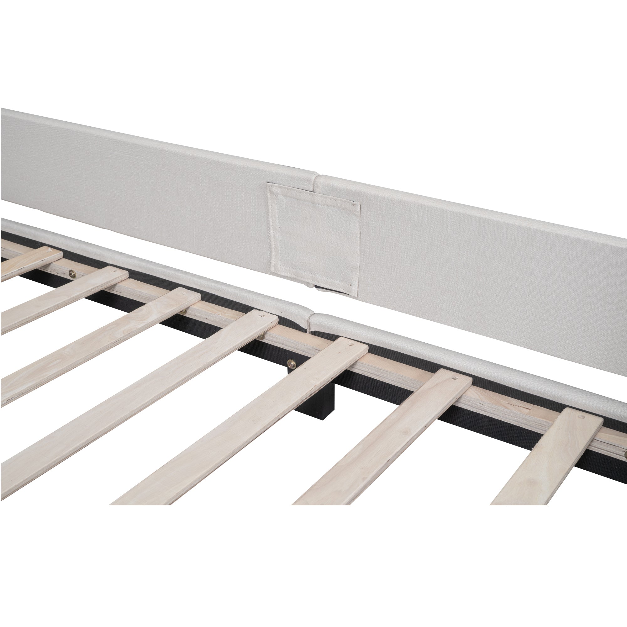 Twin Size Upholstered Platform Bed with Nailhead Trim Decoration and Guardrail, Beige - Atlantic Fine Furniture Melbourne FL