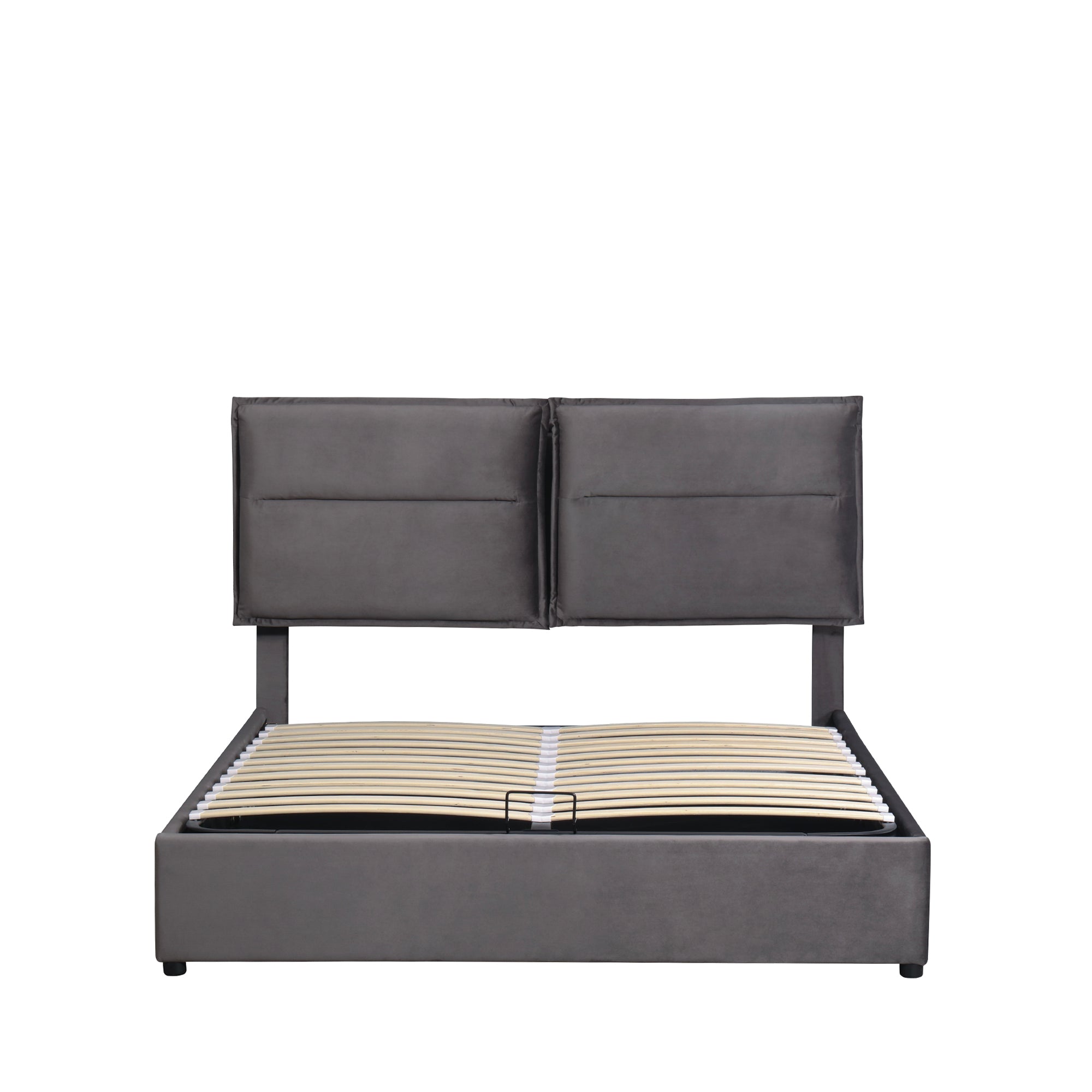Upholstered Platform bed with a Hydraulic Storage System, Full size, Gray - Atlantic Fine Furniture Melbourne FL