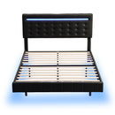 Full Size Floating Bed Frame with LED Lights and USB Charging,Modern Upholstered Platform LED Bed Frame,Black(Full)