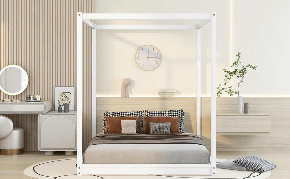 Queen Size Canopy Platform Bed with Support Legs,White - Atlantic Fine Furniture Melbourne FL