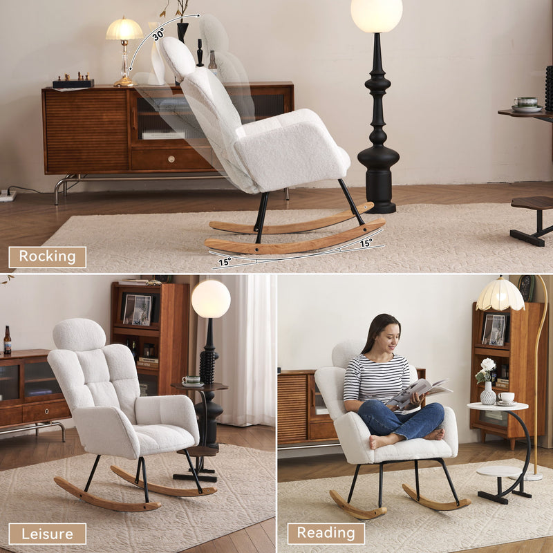 Contemporary Teddy Fabric Upholstered Nursery Rocking Glider Chair With High Backrest And Pillow