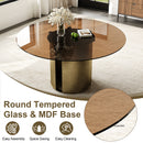 Modern Round Dining Table Set With Glass Top And Steel Legs