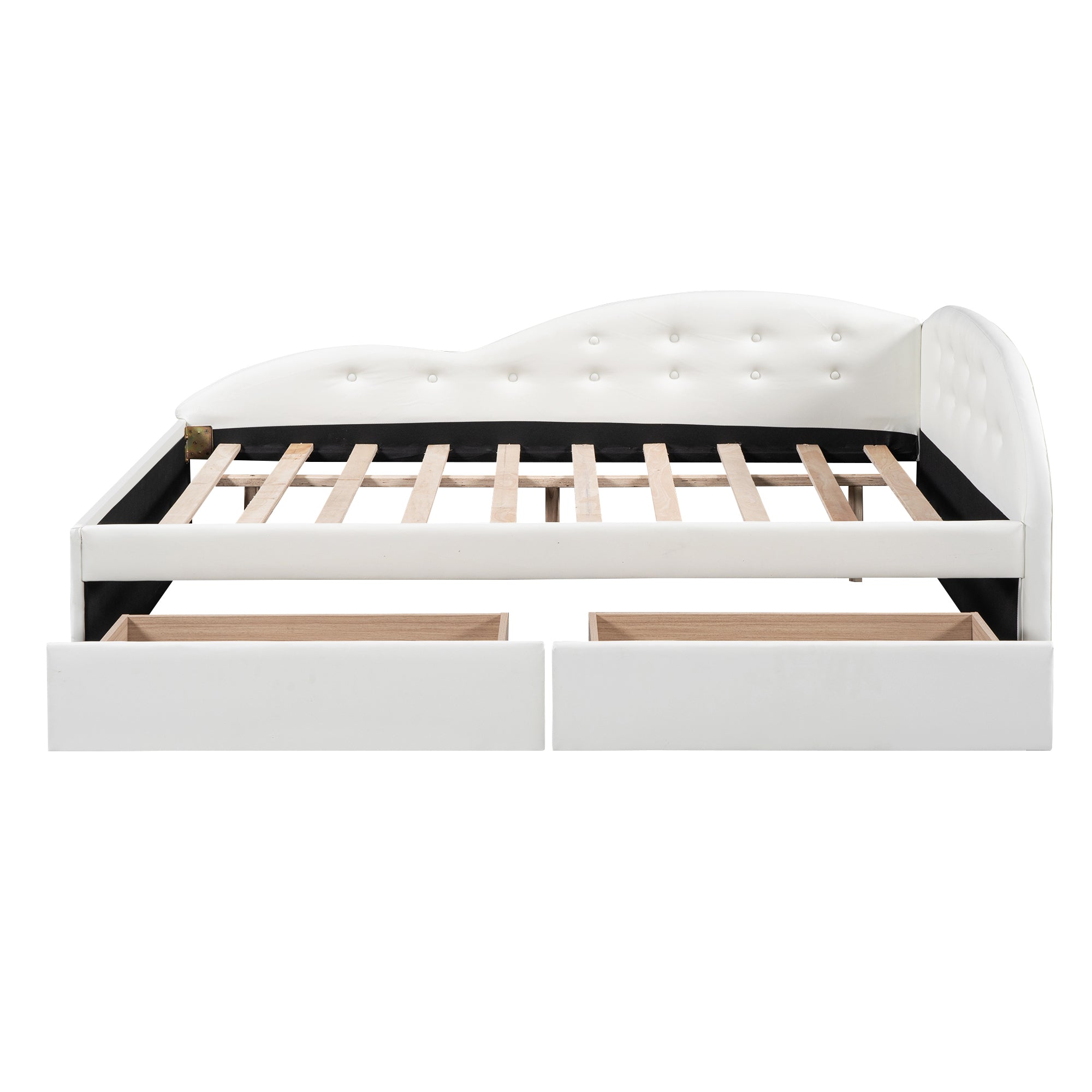 Full Size PU Upholstered Tufted Daybed with Two Drawers and Cloud Shaped Guardrail, White - Atlantic Fine Furniture Melbourne FL