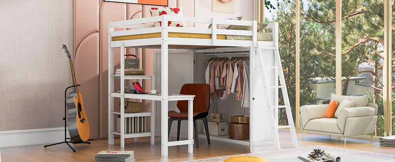 Loft Bed With Wardrobe And Desk And Shelves