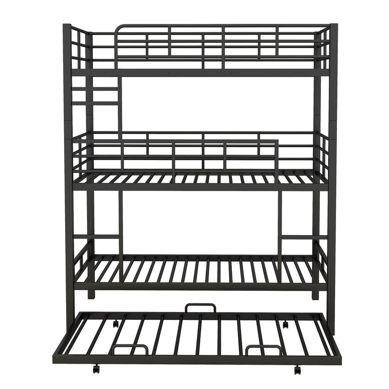 Triple Bunk Bed With Trundle, Heavy Duty Steel Construction
