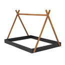 Full Size Tent Floor Bed With Triangle Structure, Low Profile Design - Black / Brown