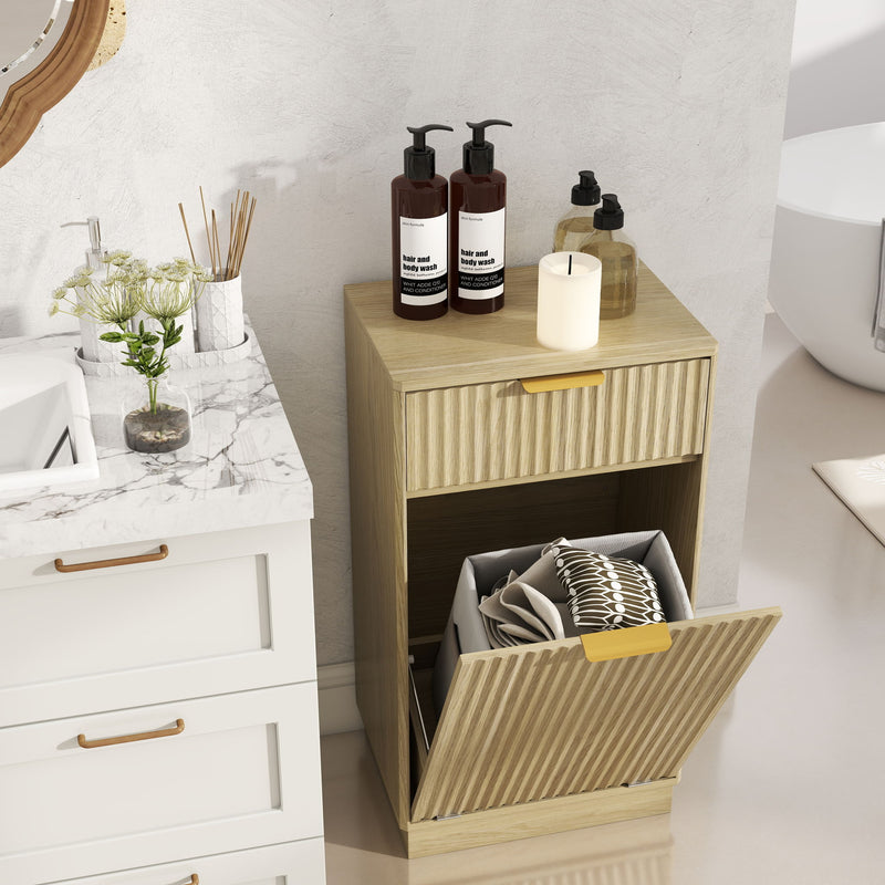 Tilt Out Trash Can Cabinet With Wave Textured Drawer & Pull Out Bin
