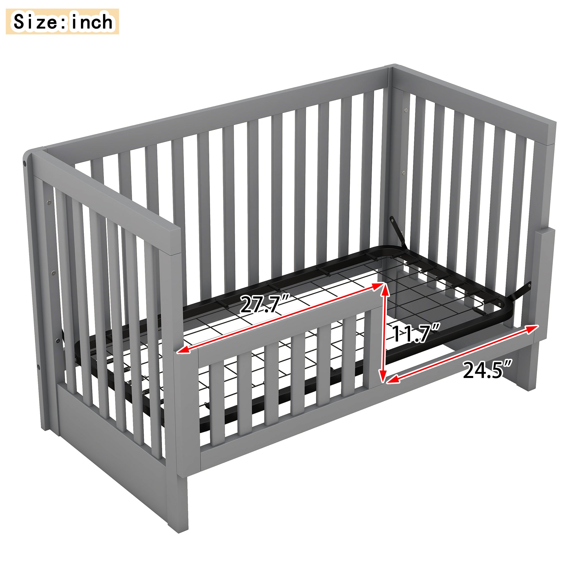 Convertible Crib/Full Size Bed with Changing Table, Gray - Atlantic Fine Furniture Melbourne FL