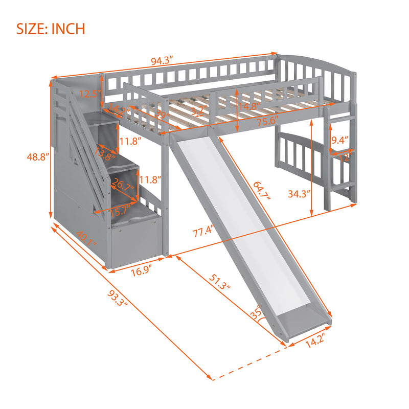 Loft Stairway Bed With 2 Drawers And Slide