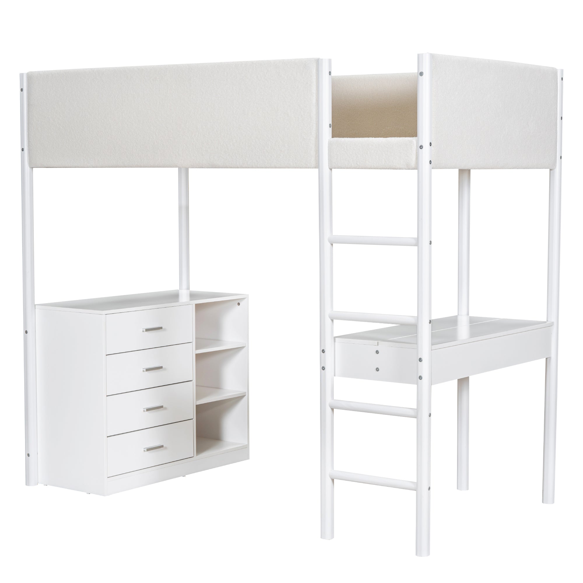 Twin Size Teddy FleeceLoft Bed Wood Bed, White - Atlantic Fine Furniture Melbourne FL