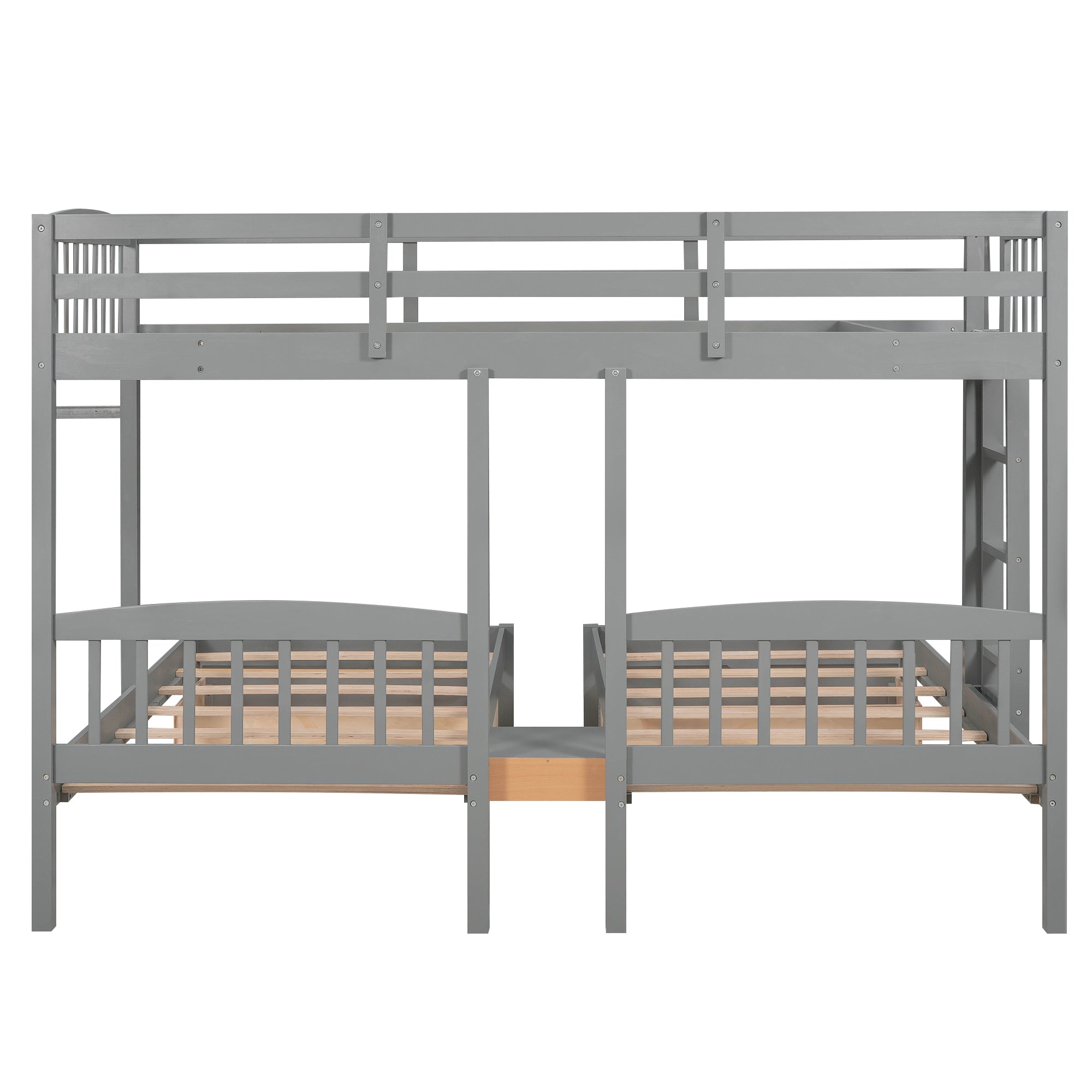 Twin over Twin & Twin Bunk Bed with Built-in Middle Drawer, Gray - Atlantic Fine Furniture Melbourne FL