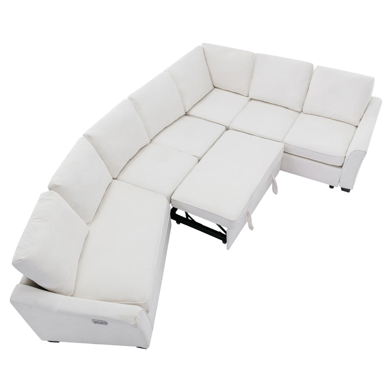 Sectional Sleeper Sofa With Pull-Out Bed Modern L-Shape Couch Bed With USB Charging Port For Living Room, Bedroom - Beige