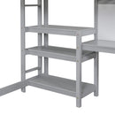 Twin Size Wooden Loft Bed with Shelves, Desk and Writing Board - Gray