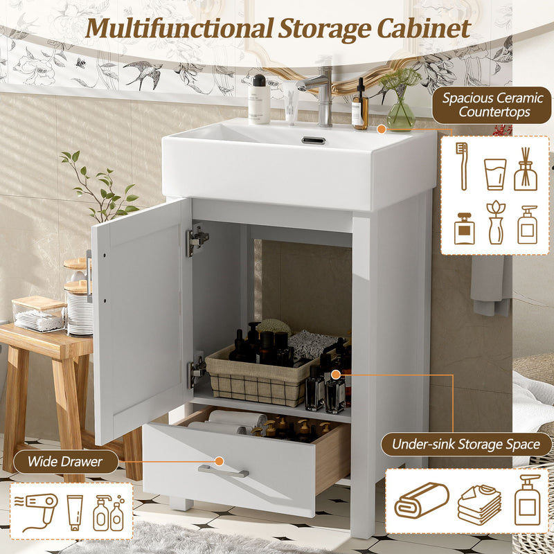 20.28" Bathroom Vanity With Sink & Storage - White