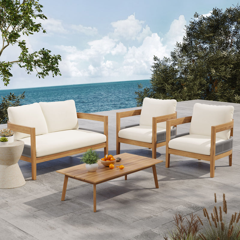 Porto - Outdoor Loveseat & Table - Beige / Teak