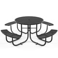 Round Outdoor Steel Picnic Table 46" With Umbrella Pole - Black