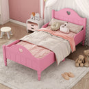 Girl's Love Princess Bed Macaron Twin Size Toddler Bed with Side Safety Rails and Headboard and Footboard , Light Pink