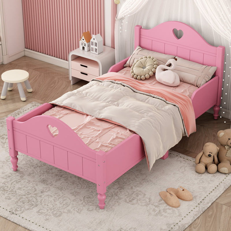 Girl's Love Princess Bed Macaron Twin Size Toddler Bed with Side Safety Rails and Headboard and Footboard , Light Pink
