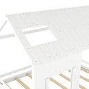 Full Size House Bed with Roof and Window - White