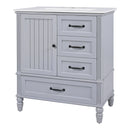 30" Bathroom Vanity With Sink, Bathroom Cabinet With A Door, 3 Drawers Legs, Adiustable Foot Pads - Gray