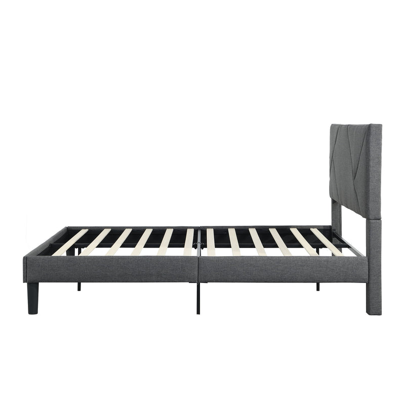 Queen Size Upholstered Platform Bed Frame With Headboard, Strong Wood Slat Support, Mattress Foundation, No Box Spring Needed - Dark Gray