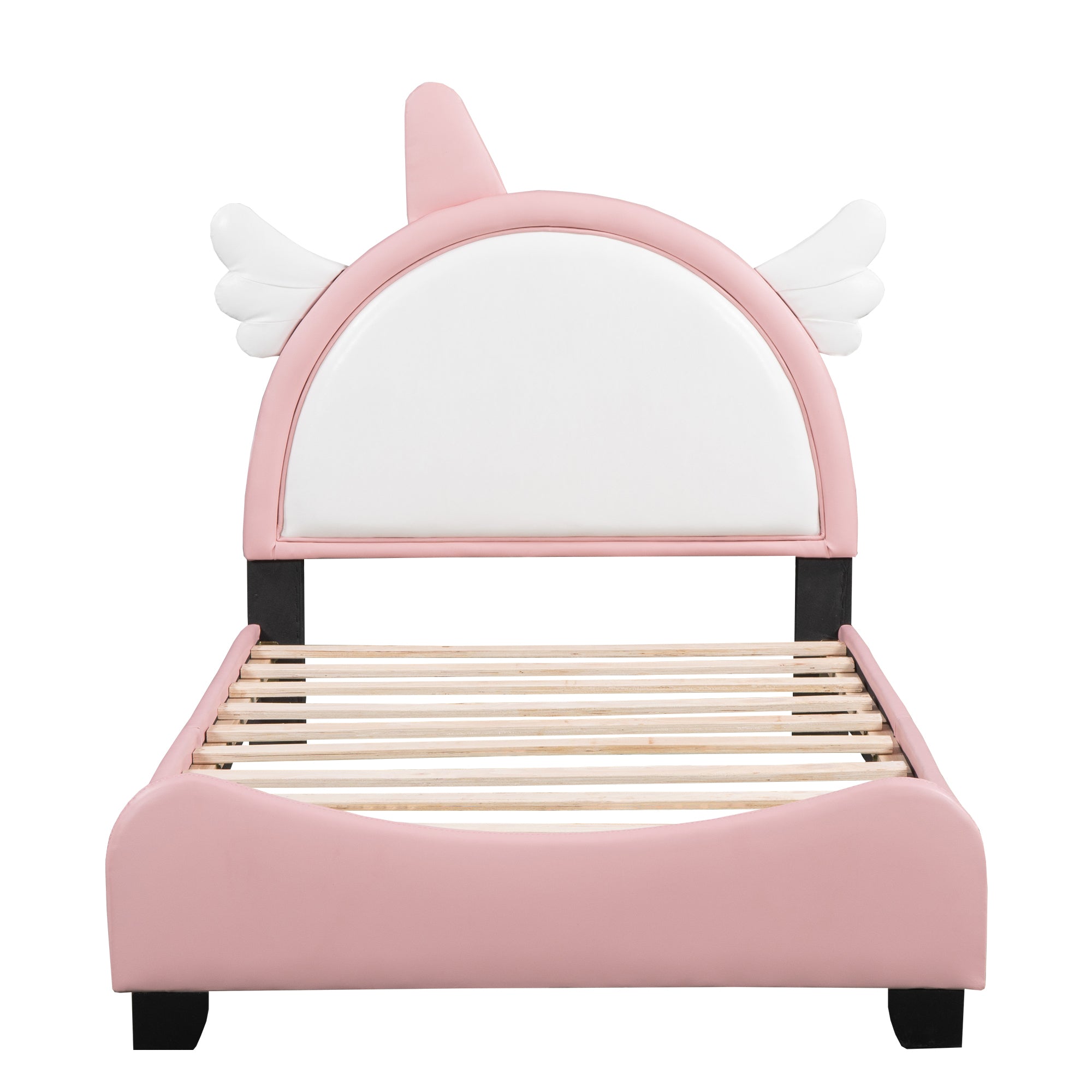 Cute Twin size Upholstered Bed With Unicorn Shape Headboard,Twin Size Platform Bed with Headboard and Footboard,White+Pink - Atlantic Fine Furniture Melbourne FL