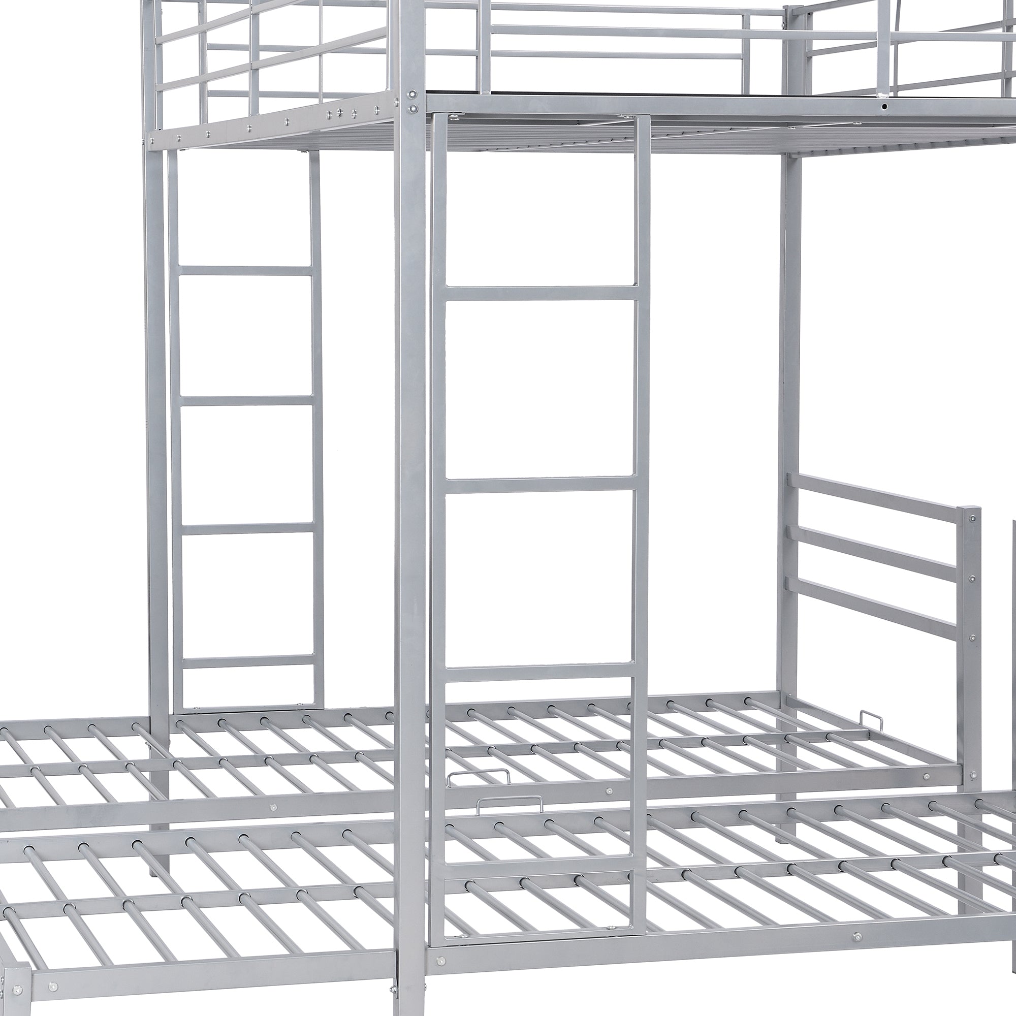 Full over Twin&Twin Size Bunk Bed with Built-in Shelf, Silver - Atlantic Fine Furniture Melbourne FL