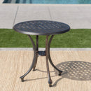 Lunaire - Outdoor Round Cast Aluminum Side Table With Lattice Top And Curved Legs - Bronze