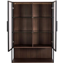 Modern Minimalist Tall Lighted Display Cabinet With Tempered Glass Door - Black / Dark Walnut