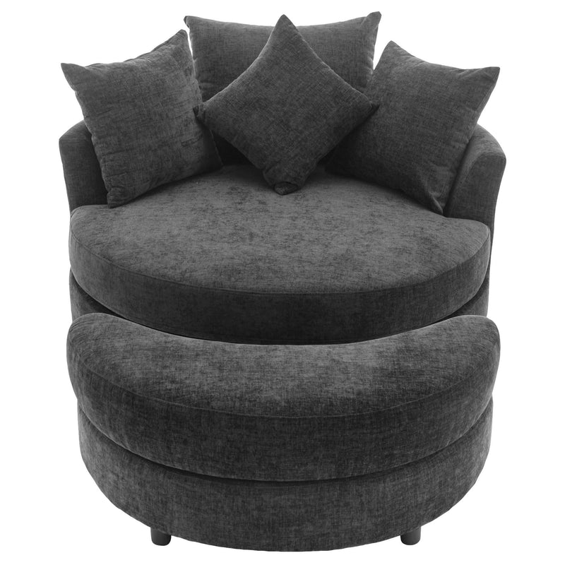 360° Swivel Accent Barrel Chair With Storage Ottoman & 4 Pillows, Modern Chenille Leisure Chair Round Accent For Living Room