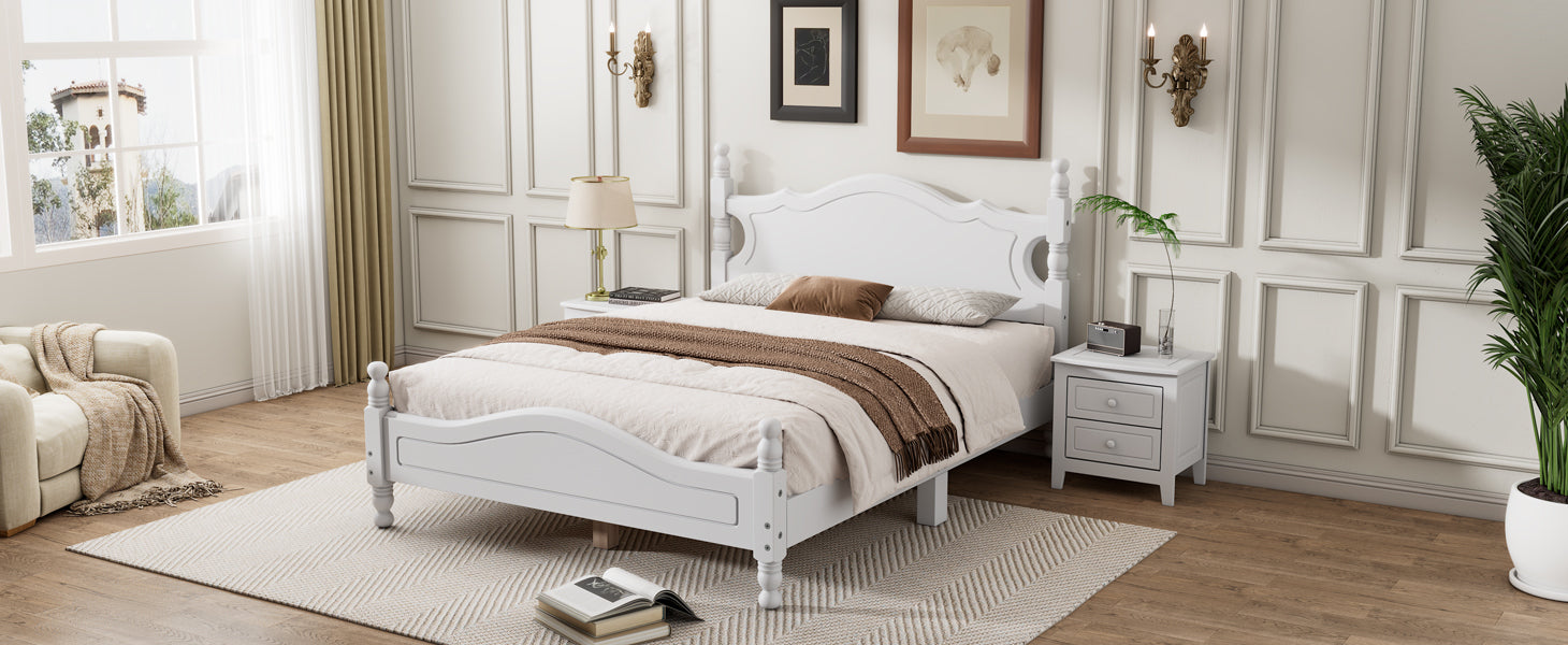 Full Size Wood Platform Bed Frame,Retro Style Platform Bed with Wooden Slat Support,White - Atlantic Fine Furniture Melbourne FL