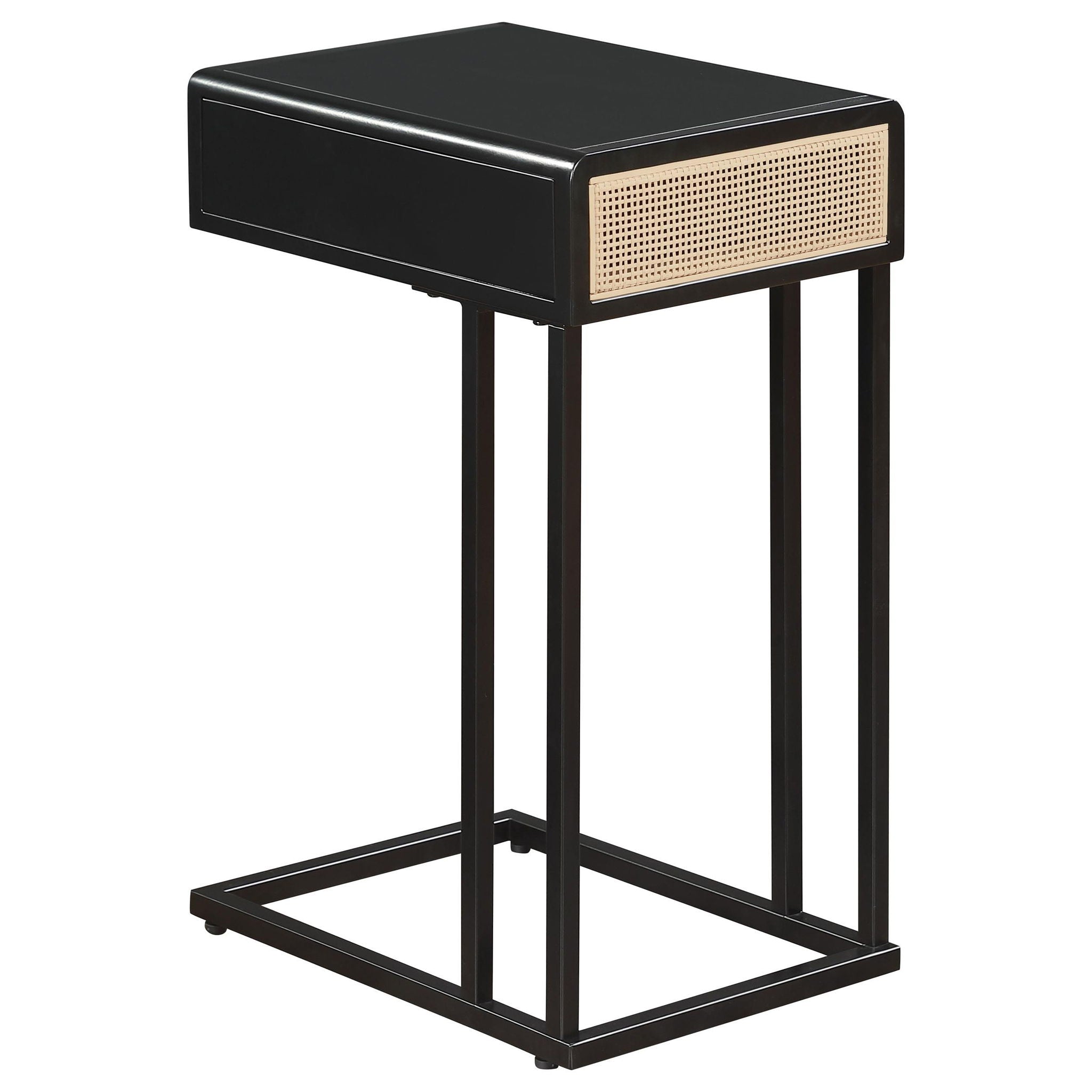 Amherst 1-drawer Radio Weave Cane Metal Side Table Black